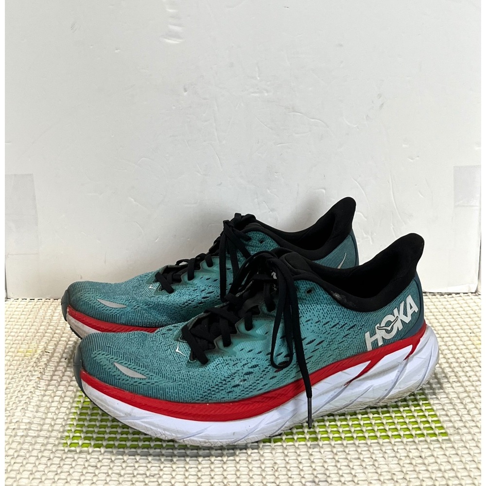 Hoka One One Clifton 8 Running Shoes Men's Size 9D Teal Hiking Outdoors Good